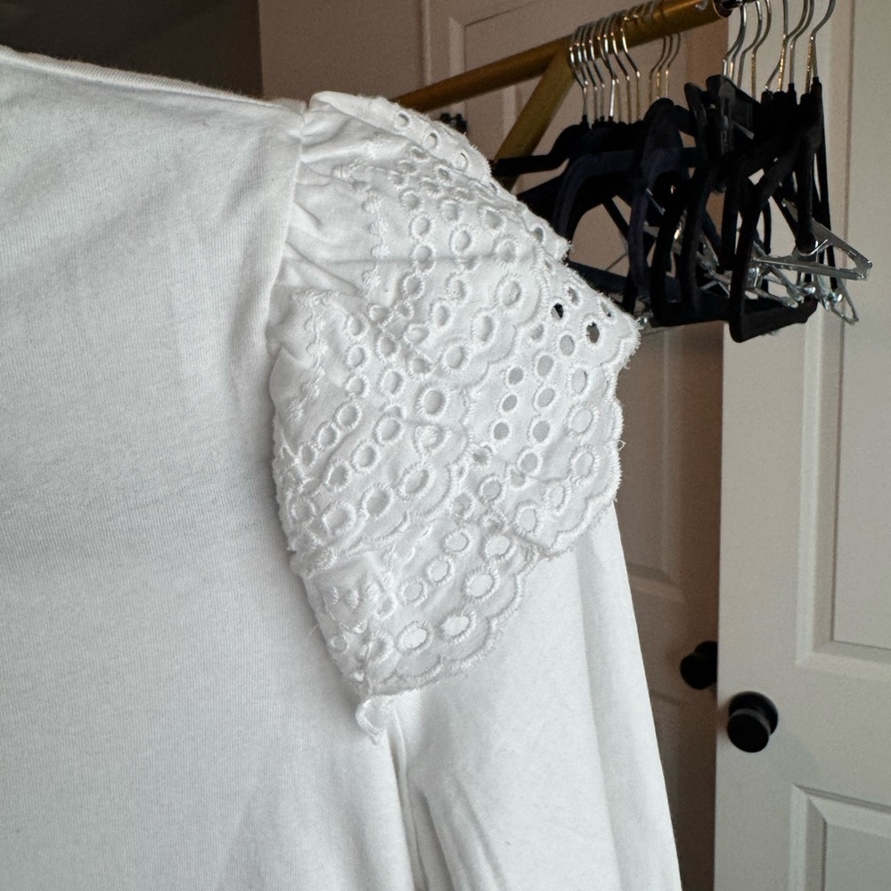 Joe’s Jeans White Long Sleeve Knit Ruffle Shoulder Tee Size Small New With Tags - Picture 4 of 8